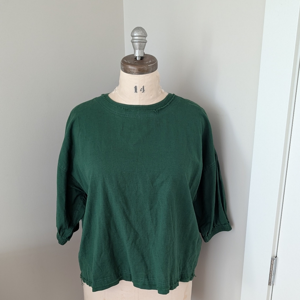 Anthropologie Organic Cotton/Linen Blend - New York Brand - Green Women's Top